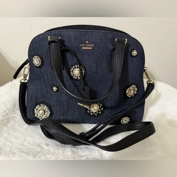 Kate Spade NWOT Embellished Cameron Street Lottie Denim Blue Pearls Orig $348 - Picture 8 of 14